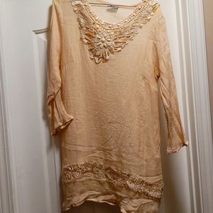 Mad Style Large Ivory Tunic with Beaded & Lace Detail